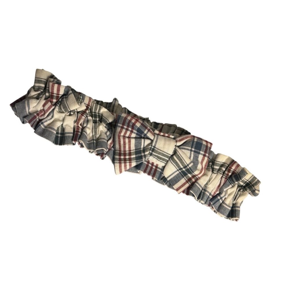 Longaberger‎ Medium Basket Garter Market Day Plaid Neutral Red Blue Cream Bow